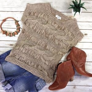 Papaya Sleeveless Ribbon Yarn Cable Knit Sweater
